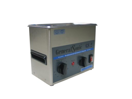 Ultraschall Ultraschallreinigungsgerät mit zwei Drehknöpfen und rotem Licht an der Vorderseite.